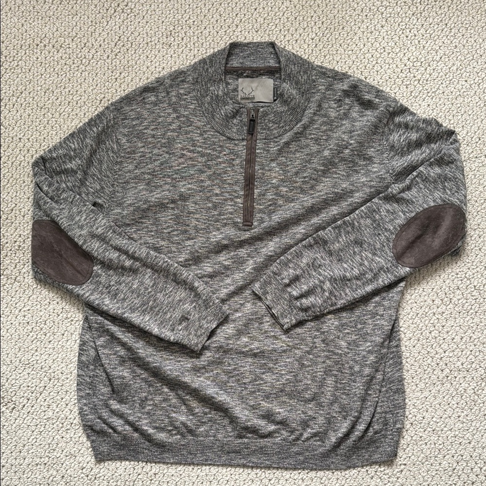 Gray and Brown Zip Up Sweater with Ribbed Detailing